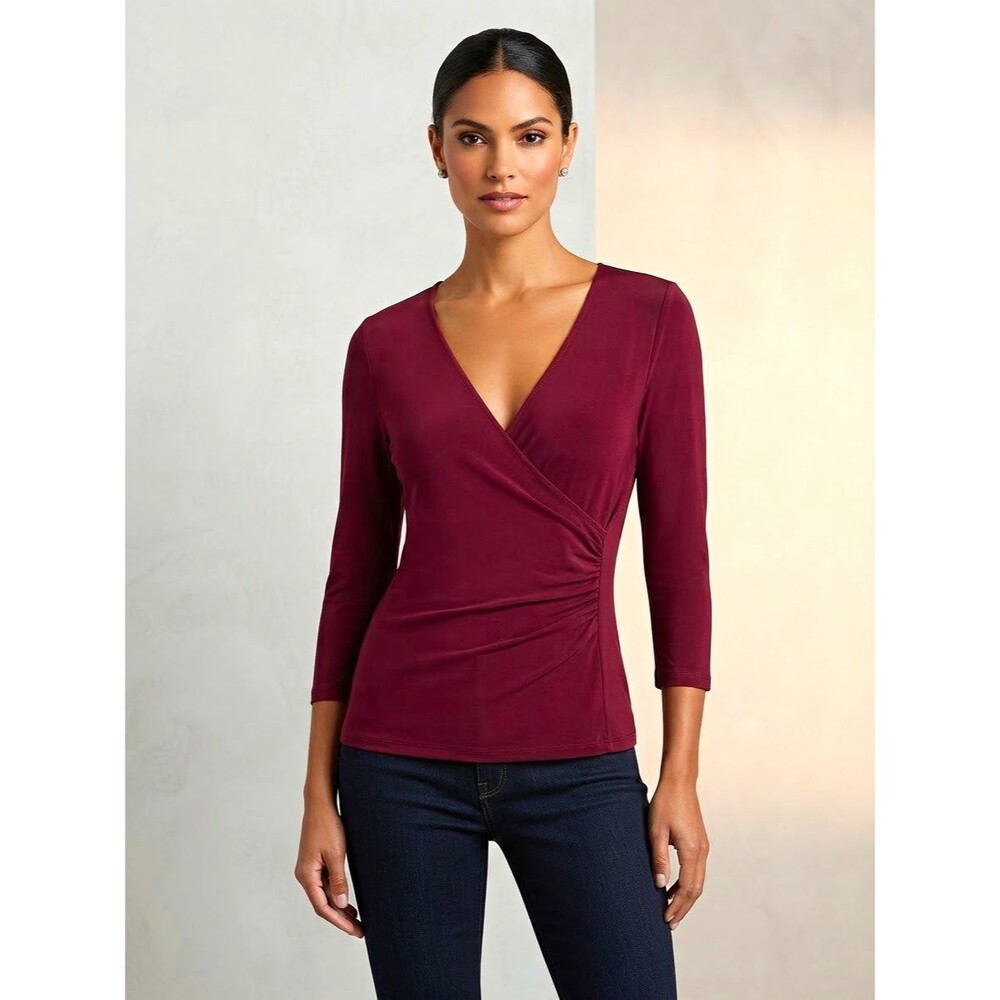 White House Black Market Burgundy Wrap Blouse
